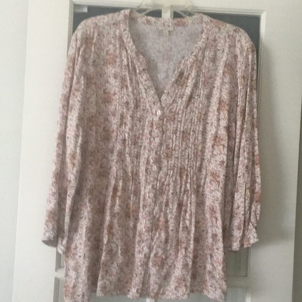 Pink and white paisley blouse